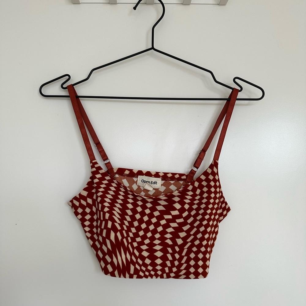 Open Edit Cropped Tank Red/Cream Checker
